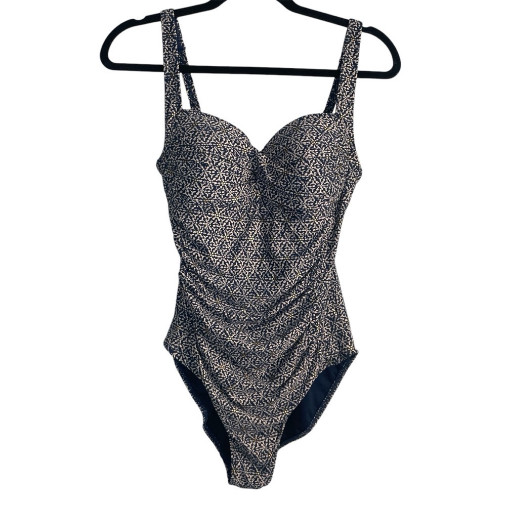 NIPTUCK Nautical Foil Joanne One Piece Swimsuit Size 8 Ruched Navy Blue - Picture 2 of 11